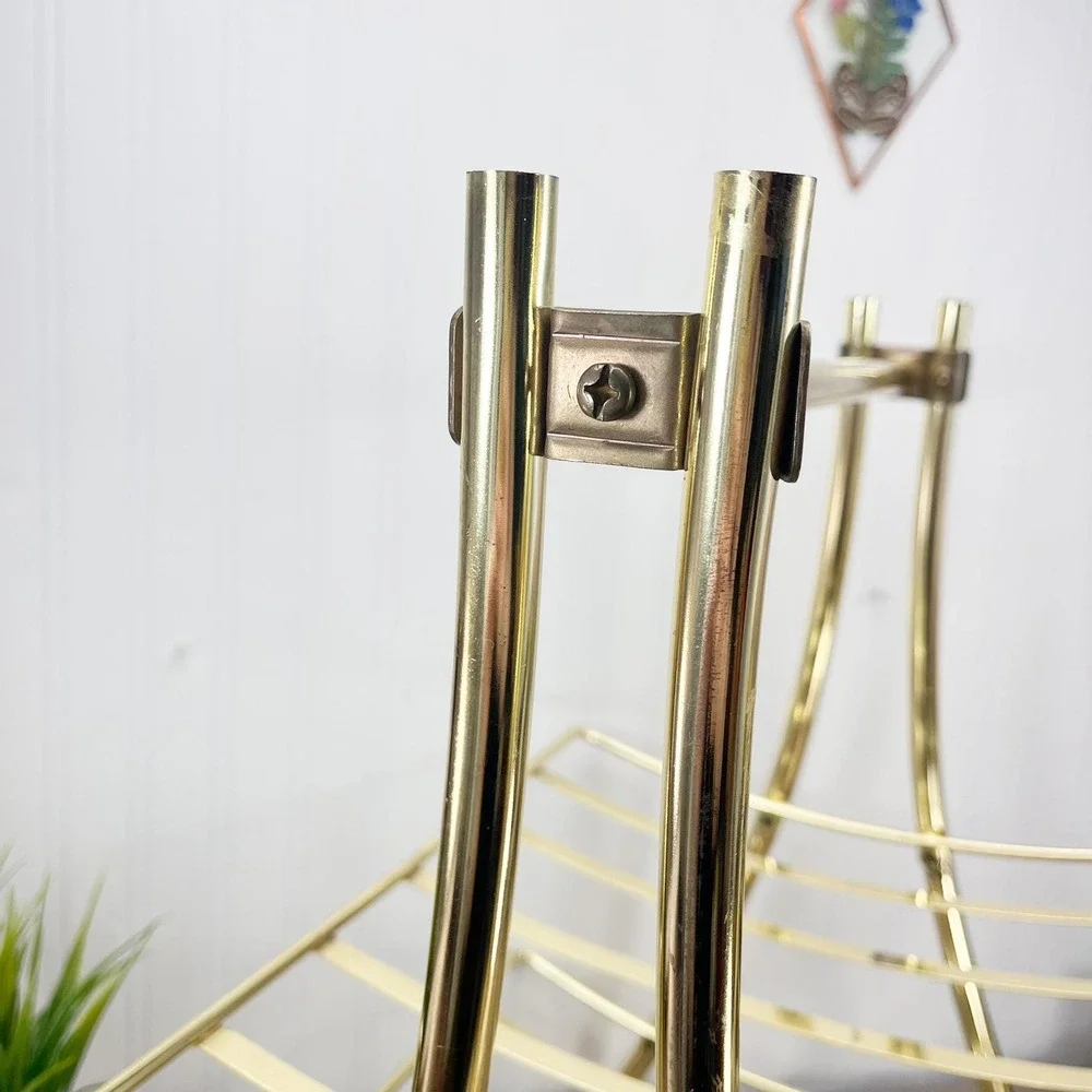 Mid-Century Brass Magazine Rack: Gold Towel Holder with Handle‎